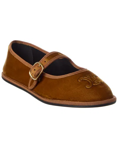 Celine Eve Triomphe Velvet Ballerina Flat In Brown