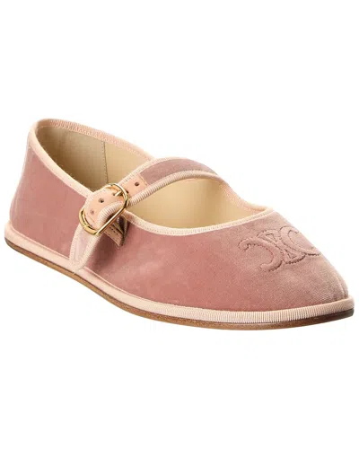 Celine Eve Triomphe Velvet Ballerina Flat In Pink