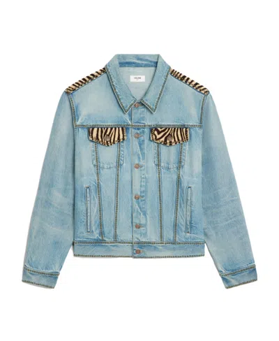 Celine Everclear Zebra Denim Jacket In Blue