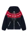 Celine Men Fair Isle Triomphe Brushed Fabric Hooded Jacket In Blue