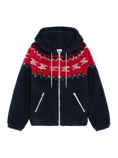 CELINE FAIR ISLE TRIOMPHE BRUSHED FABRIC HOODED JACKET