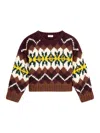 Celine Crewneck Sweater In Fair Isle Wool In Brown