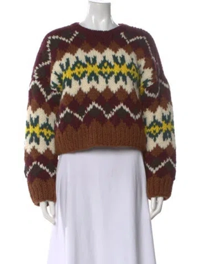 Pre-owned Celine Fair Isle Wool Sweater In Burgundy