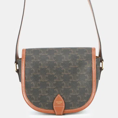 Pre-owned Celine Falco Shoulder Bag Tan Pvc Calf Leather Size Medium In Brown