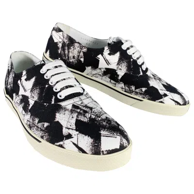 Pre-owned Celine Fall 2019 Size 9 Black White Marbled Canvas Lace-up Sneakers