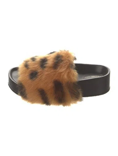 Pre-owned Celine Faux Fur Animal Print Slides In Black