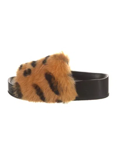 Pre-owned Celine Faux Fur Animal Print Slides In Black/orange
