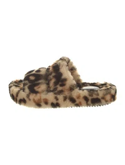 Pre-owned Celine Faux Fur Animal Print Slides In Brown