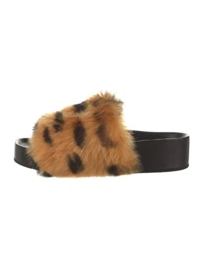 Pre-owned Celine Faux Fur Animal Print Slides In Multi