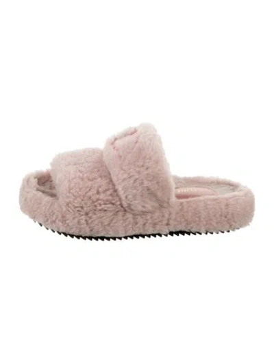 Pre-owned Celine Faux Fur Leather Trim Embellishment Slides In Pink