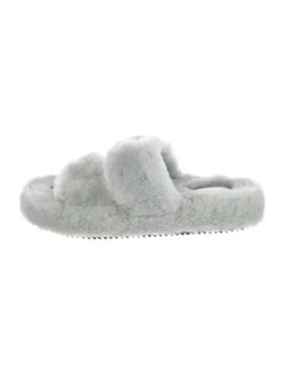 Pre-owned Celine Faux Fur Slides In Blue