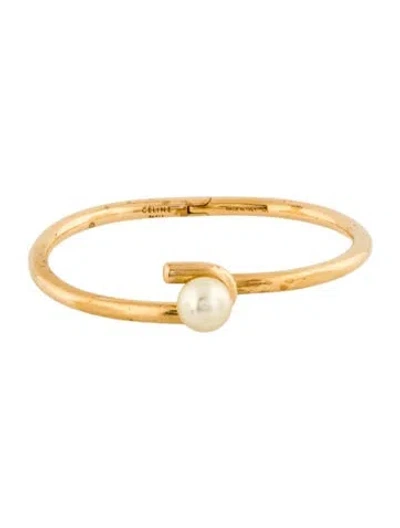 Pre-owned Celine Faux Pearl Hinged Bangle Bracelet, 6" In Multi