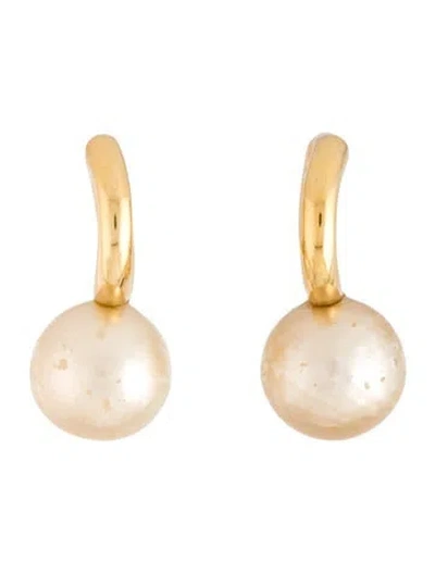 Pre-owned Celine Faux Pearl Hoop Earrings In Multicolor