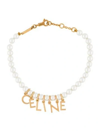 Pre-owned Celine Faux Pearl Monochroms Charm Bracelet, 6.5" In Multi