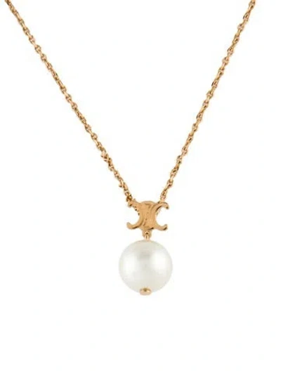 Pre-owned Celine Faux Pearl Pendant Necklace, 16.5" In Multi