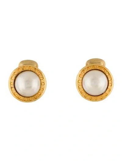 Pre-owned Celine Faux Pearl Stud Clip On Earrings In Multi