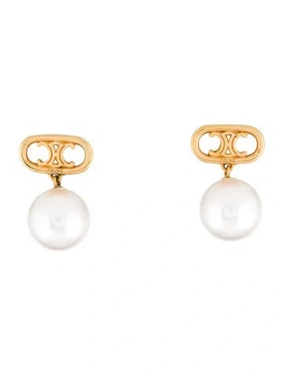Pre-owned Celine Faux Pearl Triomphe Drop Earrings In Multi