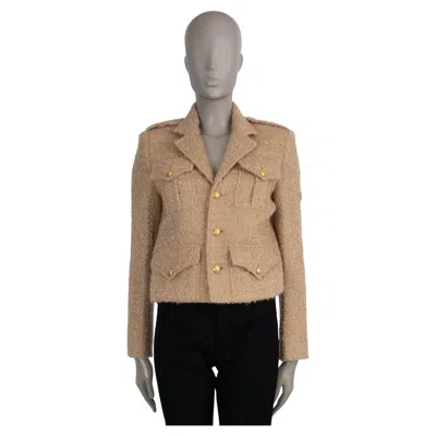 Pre-owned Celine Ficelle Beige Mohair & Wool 2021 Chasseur Tweed Jacket 36 S In Brown