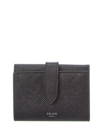 Celine Fine Strap Leather Wallet In Black