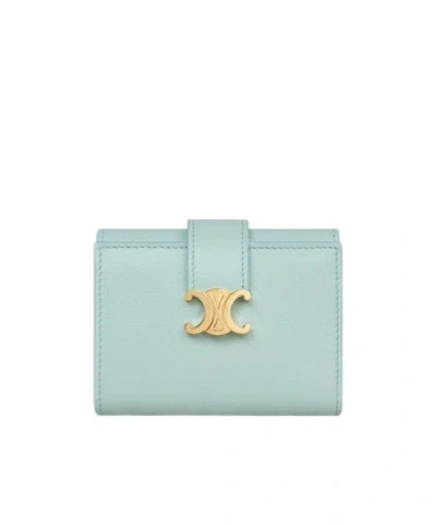 Celine Fine Strap Wallet Nino In Grained Supple Calfskin In Powder Blue