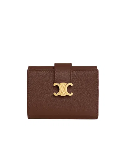 Celine Fine Strap Wallet Nino In Supple Grained Calfskin In Brown