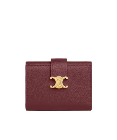 Celine Fine Strap Wallet Nino In Supple Grained Calfskin In Burgundy