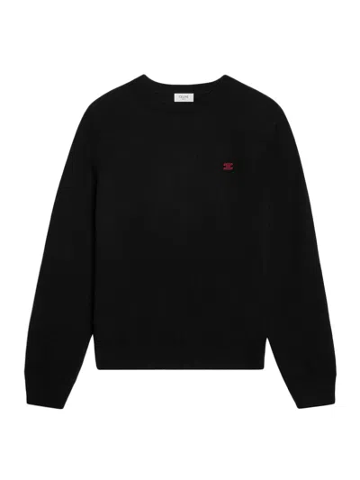 Celine Fine Wool Sweater With Triomphe Embroidery In Black