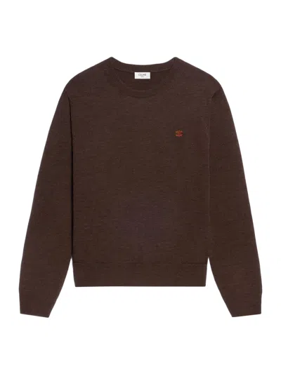 Celine Fine Wool Sweater With Triomphe Embroidery In Brown