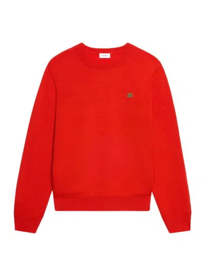 Celine Fine Wool Sweater With Triomphe Embroidery In Red