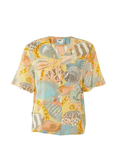 Pre-owned Celine Fish-print Button-front Shirt In Yellow