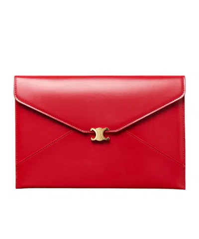 Celine Flap Clutch In Red