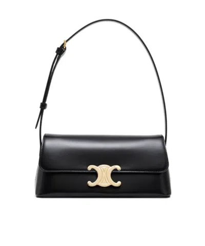 Celine Flap Shoulder Bag In Black