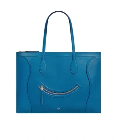 Celine Flat Cabas New Luggage In Glossy Calfskin In Blue