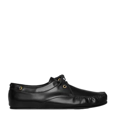 Celine Flat Derby In Polished Bullskin In Black