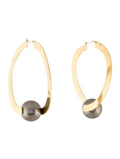 Pre-owned Celine Flat Faux Pearl Dot Hoop Earrings In Multi
