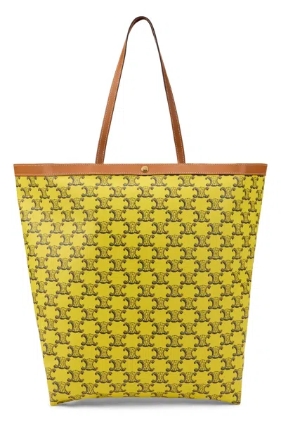 Celine Flat Medium Fabric Shopper Triomphe In Yellow