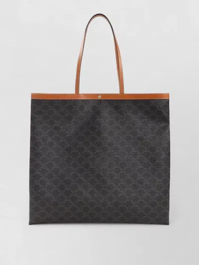 Celine Flat Shopper Tote Bag Contrast Trim Handles In Black