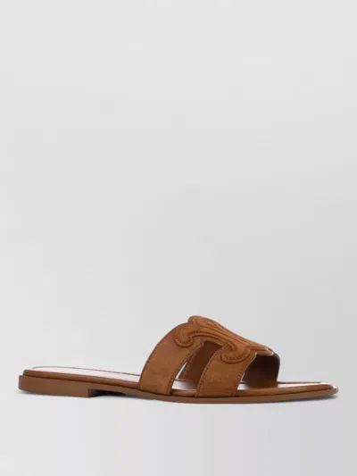Celine Flat Sole Open Toe Cut Out Slides In Brown