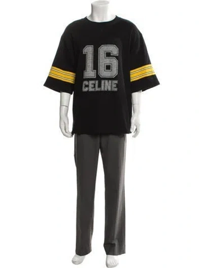 Pre-owned Celine Fleece Printed T-shirt In Black