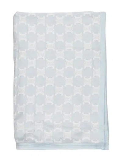 Pre-owned Celine Fleece Triomphe Throw Blanket In Blue
