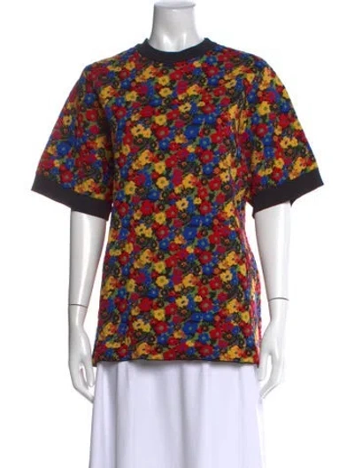Pre-owned Celine Floral Print Crew Neck T-shirt In Red