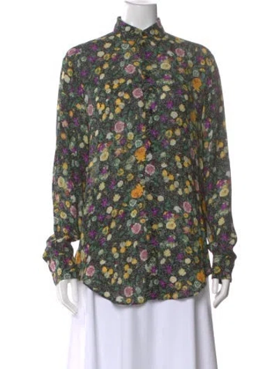 Pre-owned Celine Floral Print Long Sleeve Blouse In Black