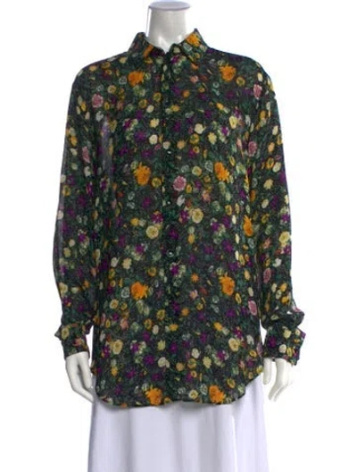 Pre-owned Celine Floral Print Long Sleeve Blouse In Black