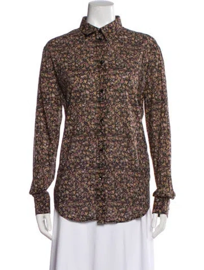 Pre-owned Celine Floral Print Long Sleeve Blouse In Brown