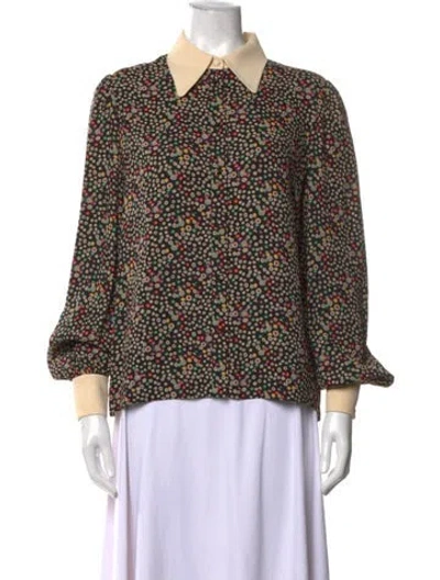 Pre-owned Celine Floral Print Long Sleeve Blouse In Brown
