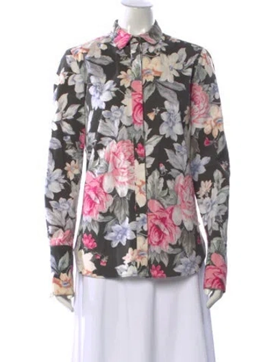 Pre-owned Celine Floral Print Long Sleeve Blouse In Gray