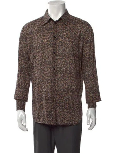 Pre-owned Celine Floral Print Long Sleeve Shirt In Brown