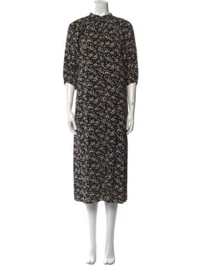 Pre-owned Celine Floral Print Midi Length Dress In Black