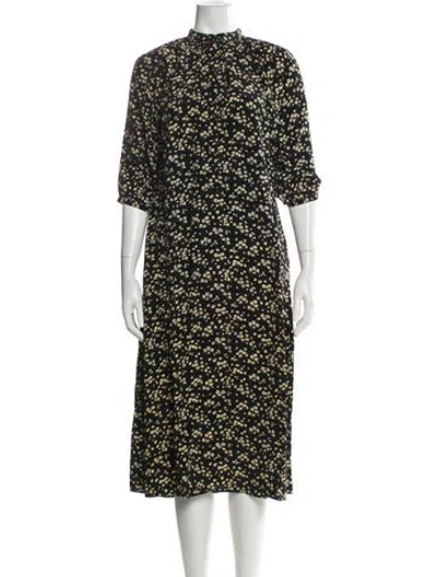 Pre-owned Celine Floral Print Midi Length Dress In Black