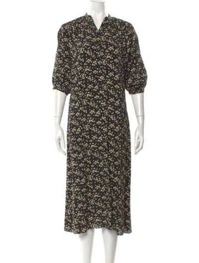 Pre-owned Celine Floral Print Midi Length Dress In Black